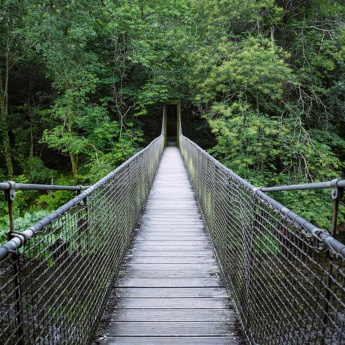 Ponte suspensa no Parque Natural de Fragas do Eume em A Corunha, Galiza