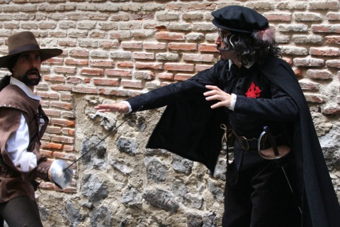 Scene from a dramatised tour next to the Lope de Vega House-Museum in the Barrio de las Letras district in Madrid