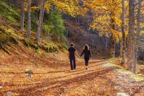 Couple strolling in Sierra de Cebollera Natural Park, La Rioja