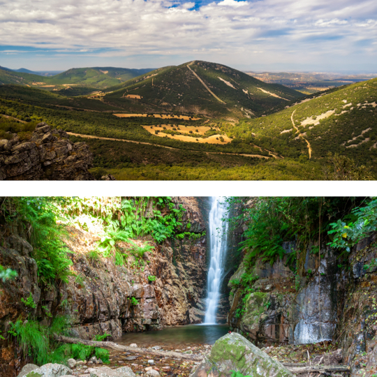 U góry: Park Narodowy Cabañeros, Toledo / U dołu: fragment wodospadu w Parku Narodowym Cabañeros w Toledo