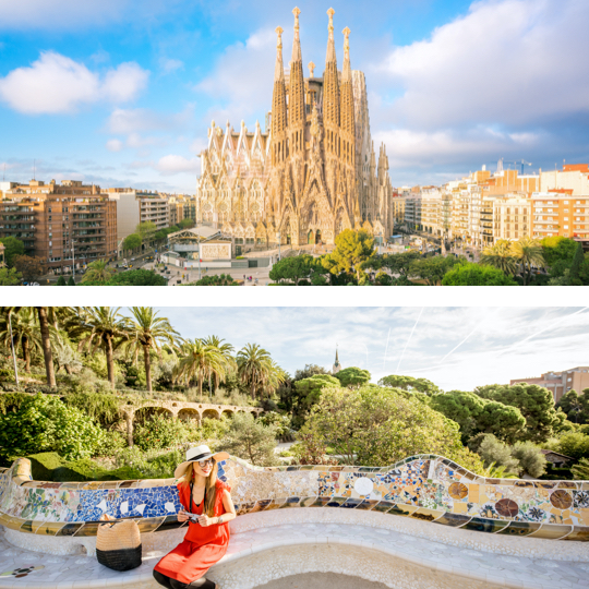 Acima: Sagrada Familia © anek.soowannaphoom / Abaixo: Park Güell de Gaudí em Barcelona