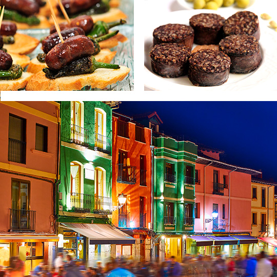 Húmedo district in Leon and black pudding and chorizo tapas