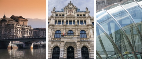 Left: Arriaga Theatre / Centre: Regional Government Building / Right: Entrance to the “fosteritos” metro in Bilbao, Basque Country