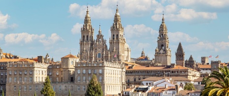  Vista sulla città e cattedrale di Santiago de Compostela, Galizia