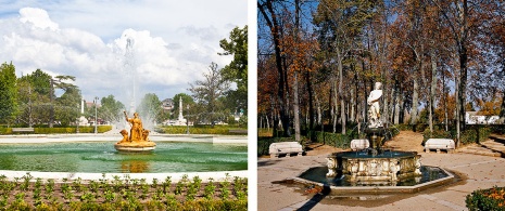Po lewej: Parter ogrodowy / Po prawej: Ogrody na wyspie w Aranjuez, Madryt