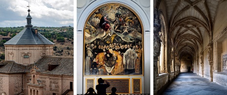 Слева: Церковь Сан-Маркос (Саламанка) / В центре: «Погребение графа Оргаса», картина работы Эль Греко / Справа: Монастырь Сан-Хуан-де-лос-Рейес-де-Толедо, Кастилия — Ла-Манча