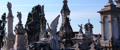 アストゥリアス州アビレスにあるラ・カリオナの市営墓地の眺め