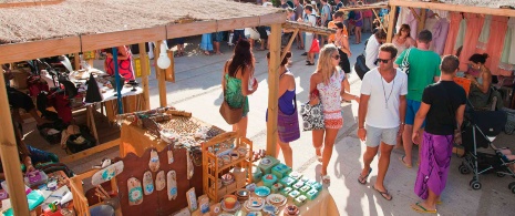 View of the La Mola Artisan Market Fair in Formentera, Balearic Islands