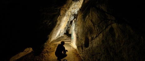 View of a gallery in the Covalanas cave in Ramales de la Victoria, Cantabria