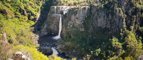 Blick auf den Wasserfall Pozo de los Humos in Arribes del Duero, Salamanca