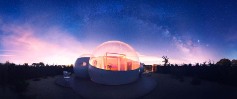 Detail of a bubble hotel in the municipality of Hormigos in Toledo, Castile-La Mancha