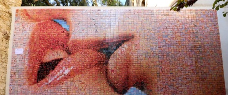 View of the mural “the World Begins With Every Kiss” in Barcelona, Catalonia