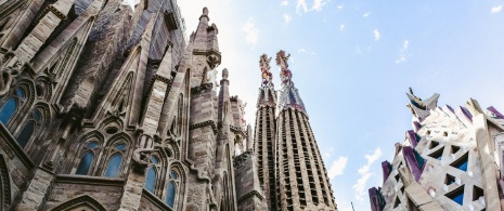 Zbliżenie na wieże bazyliki Sagrada Familia