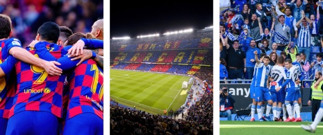 Стадион, игроки клубов «Барселона» и «Эспаньол» в Барселоне, Каталония