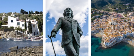 Слева: Дом Сальвадора Дали в Портльигате / В центре: Статуя Дали в Кадакесе © Pabkov / Справа: Вид на Кадакес (Жирона, Каталония)