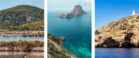 Left: island of Ses Salines / Centre: islands of Es Vedrà and Es Vedranell / Right: island of Sa Conillera