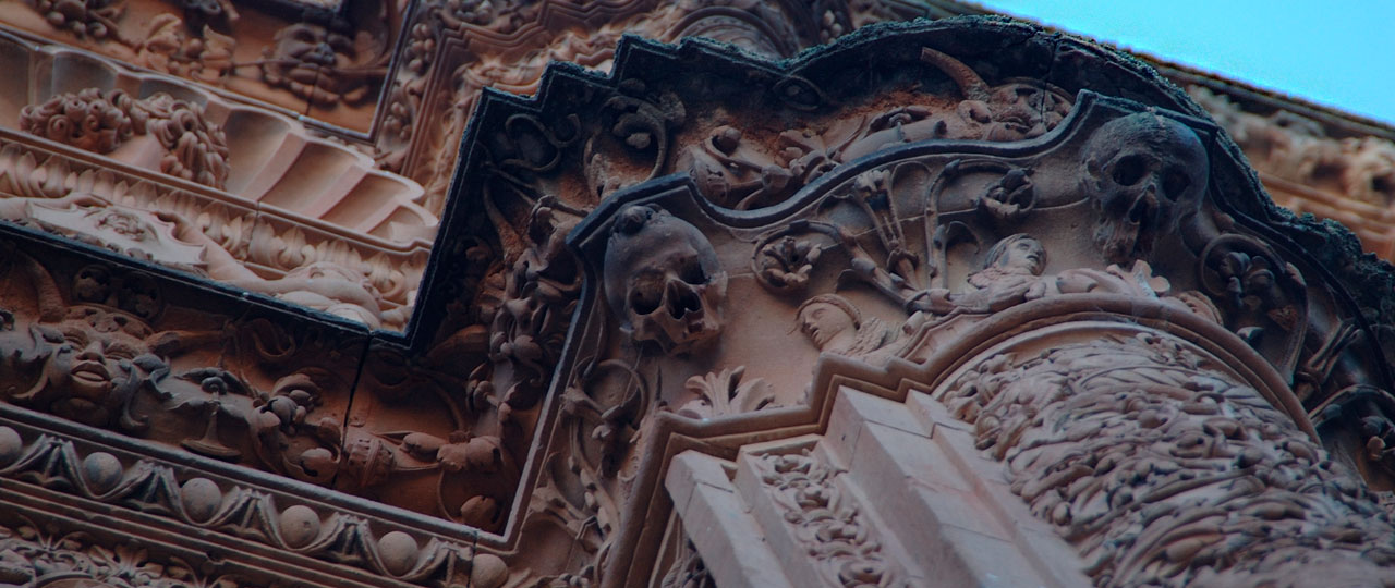 Detail of the façade of the University of Salamanca.