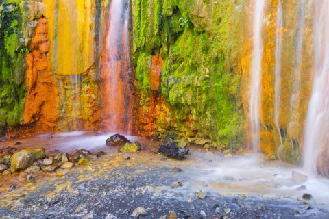 Cascada de Colores in the Caldera de Taburiente National Park. Island of La Palma. Canary Islands.
