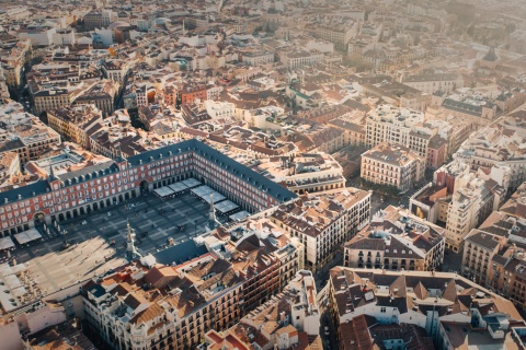  Aerial view of the Plaza Mayor square and the city of Madrid