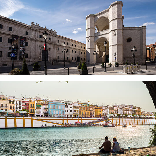 上：バジャドリードのサン・ベニート・エル・レアル下：セビージャのべティス通り © Turismo de Sevilla
