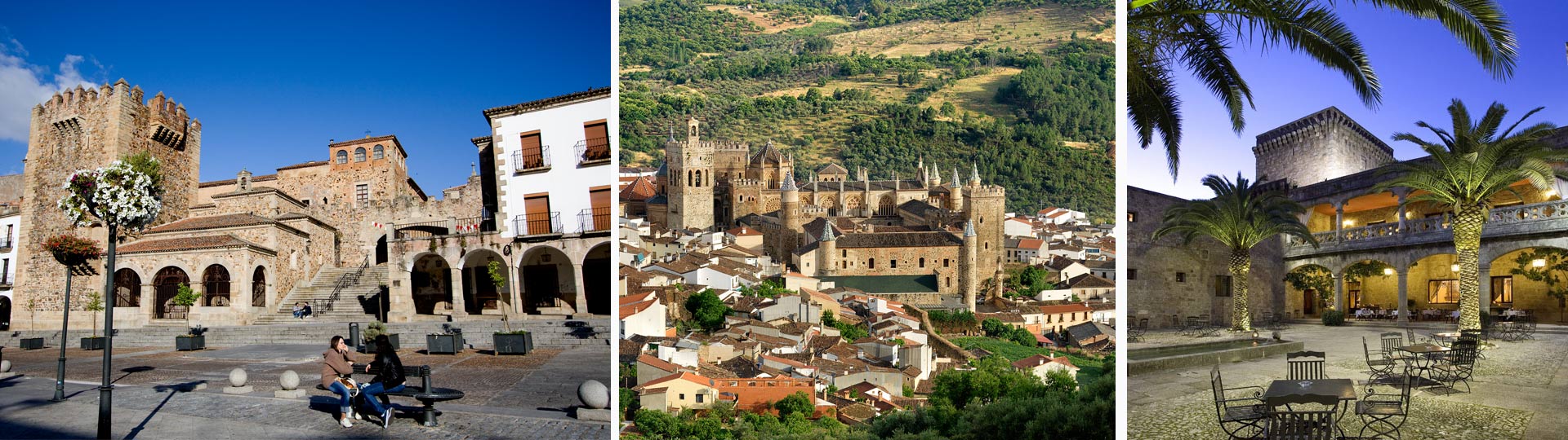 Paisagens de castelos na Extremadura: Cáceres, Guadalupe e Parador de Jarandilla de la Vera