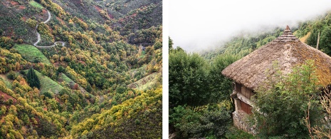  À gauche : Sierra d’Os Ancares, Lugo / À droite : Pallozas à O Cebreiro, Lugo