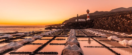 Sunset at the Fuencaliente salt pans in La Palma, Canary Islands