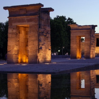 View of the Temple of Debod at sunset, Madrid